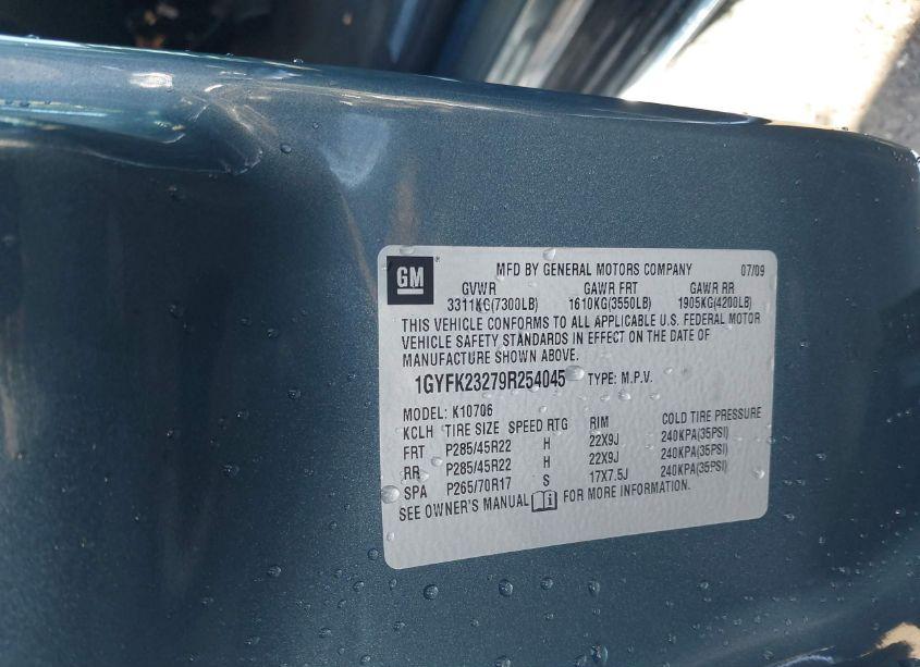 Photo 9 of 2009 Cadillac Escalade STANDARD (VIN 1GYFK23279R254045)