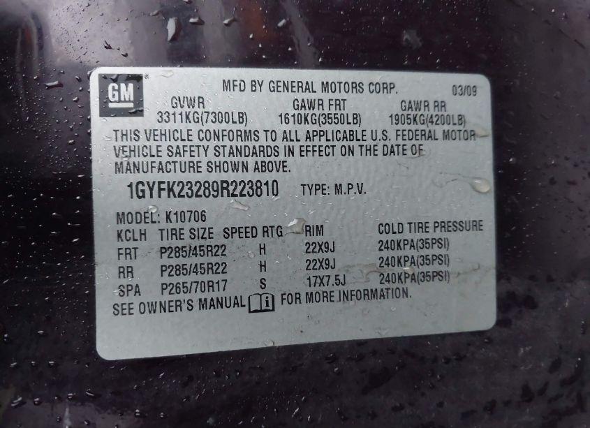 Photo 9 of 2009 Cadillac Escalade STANDARD (VIN 1GYFK23289R223810)