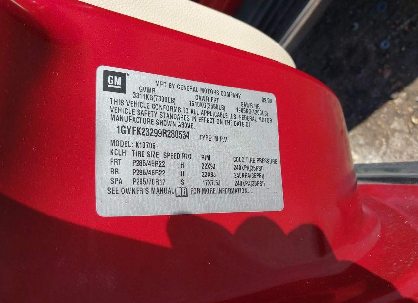 Photo 9 of 2009 Cadillac Escalade STANDARD (VIN 1GYFK23299R280534)