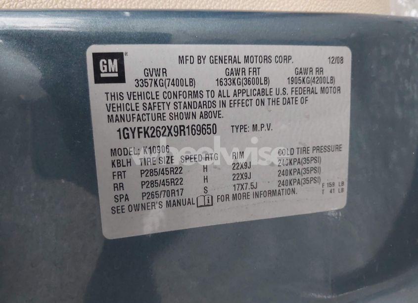 Photo 9 of 2009 Cadillac Escalade ESV STANDARD (VIN 1GYFK262X9R169650)