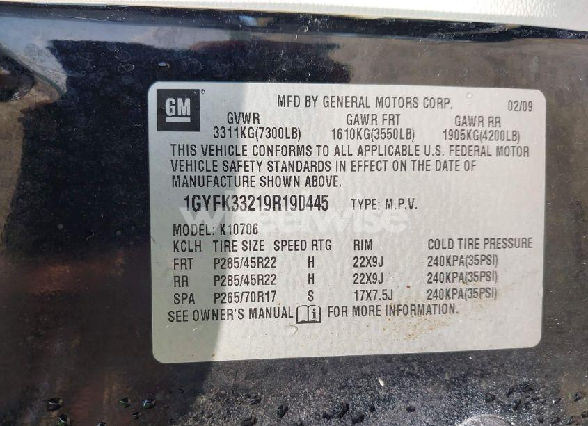 Photo 9 of 2009 Cadillac Escalade PLATINUM EDITION (VIN 1GYFK33219R190445)