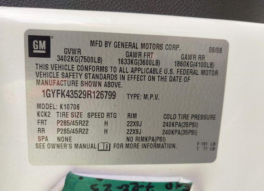 Photo 9 of 2009 Cadillac Escalade HYBRID STANDARD (VIN 1GYFK43529R126799)