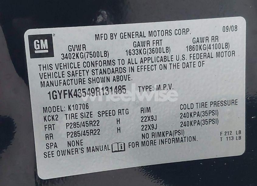 Photo 9 of 2009 Cadillac Escalade HYBRID STANDARD (VIN 1GYFK43549R131485)