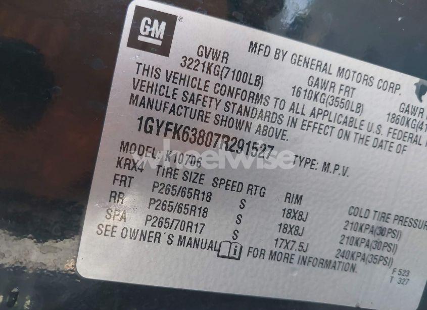 Photo 9 of 2007 Cadillac Escalade STANDARD (VIN 1GYFK63807R291527)