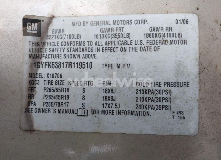 Photo 9 of 2007 Cadillac Escalade STANDARD (VIN 1GYFK63817R119510)