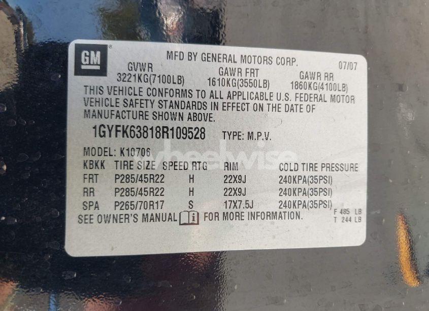 Photo 9 of 2008 Cadillac Escalade STANDARD (VIN 1GYFK63818R109528)