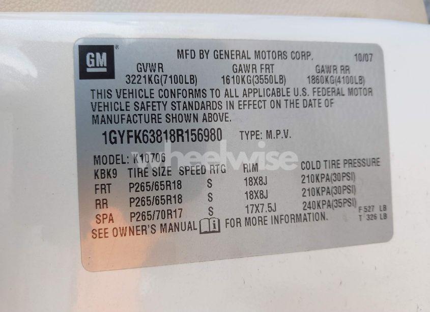 Photo 9 of 2008 Cadillac Escalade STANDARD (VIN 1GYFK63818R156980)