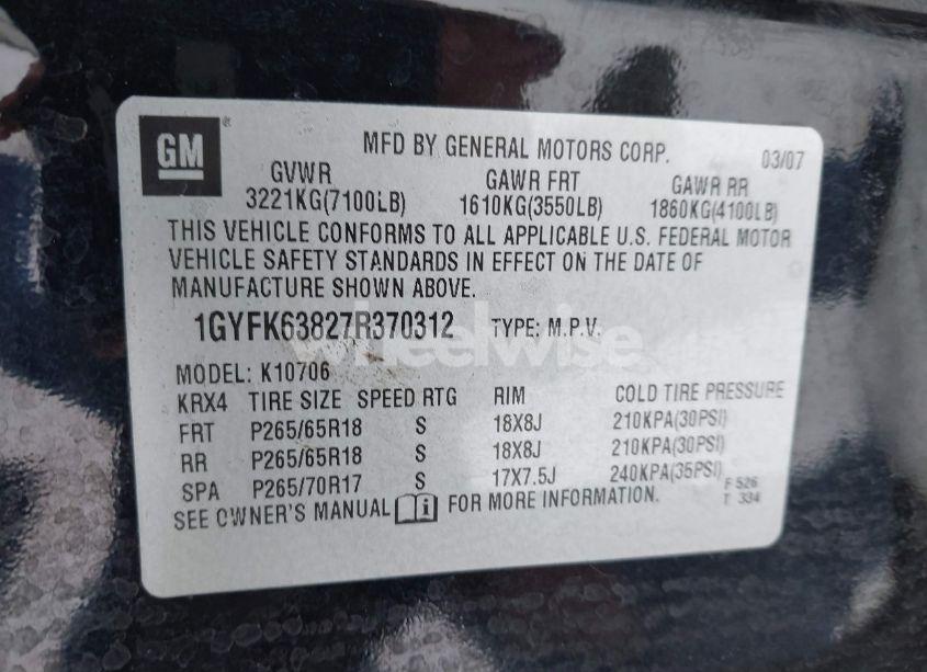 Photo 9 of 2007 Cadillac Escalade STANDARD (VIN 1GYFK63827R370312)