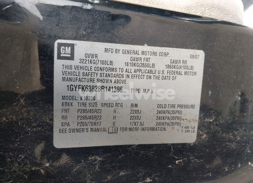 Photo 9 of 2008 Cadillac Escalade STANDARD (VIN 1GYFK63828R141386)