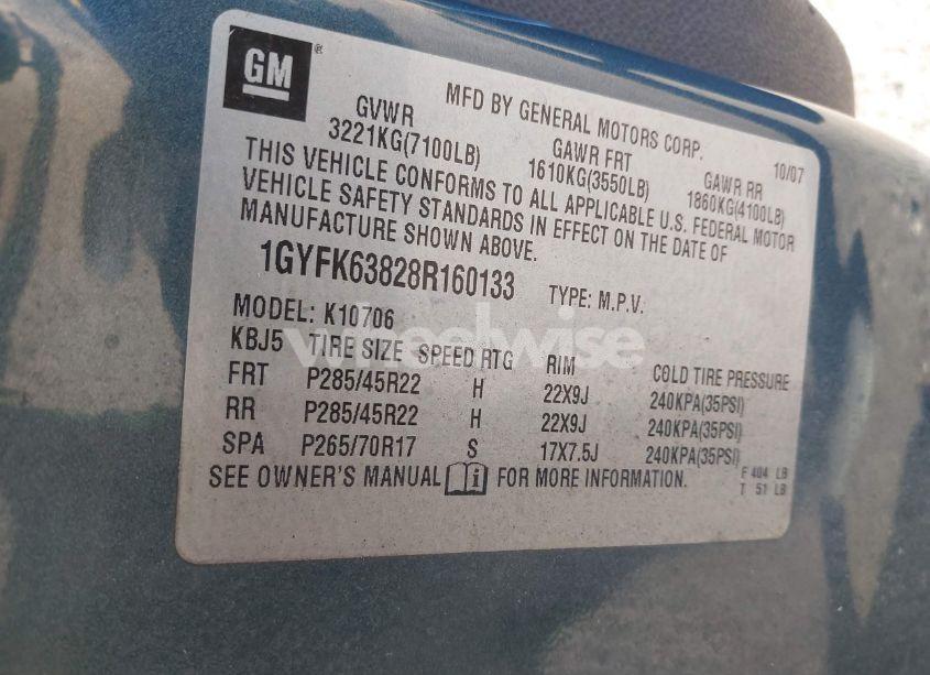 Photo 9 of 2008 Cadillac Escalade STANDARD (VIN 1GYFK63828R160133)