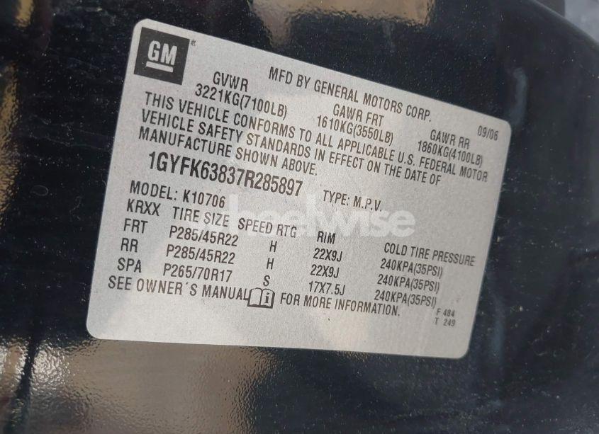 Photo 9 of 2007 Cadillac Escalade STANDARD (VIN 1GYFK63837R285897)