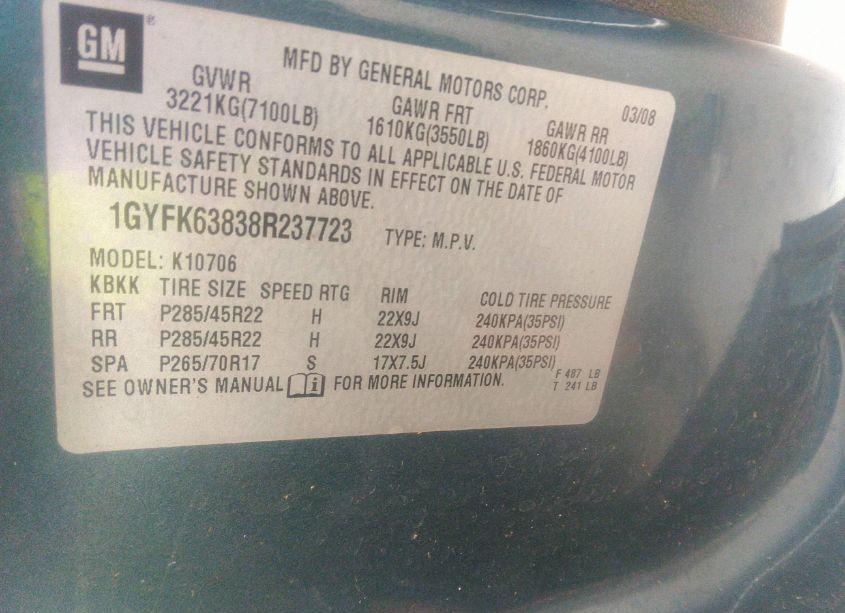 Photo 9 of 2008 Cadillac Escalade STANDARD (VIN 1GYFK63838R237723)