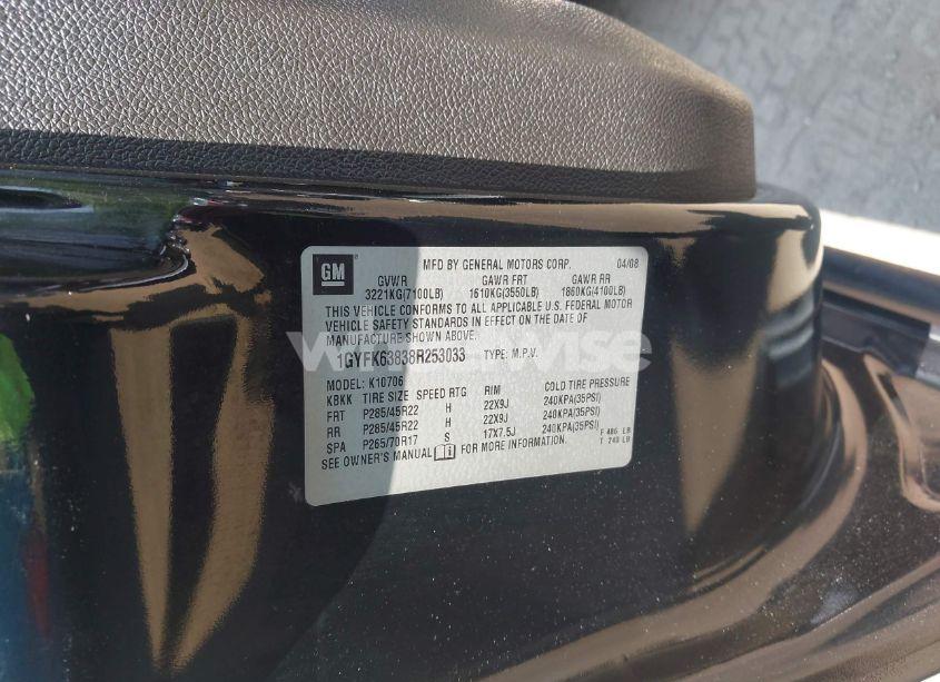 Photo 9 of 2008 Cadillac Escalade STANDARD (VIN 1GYFK63838R253033)