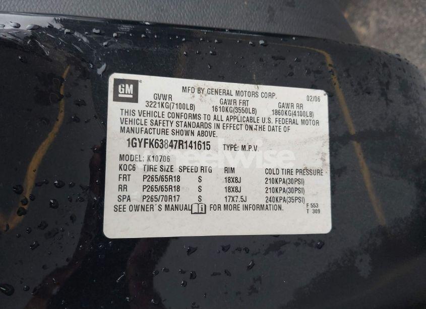 Photo 9 of 2007 Cadillac Escalade STANDARD (VIN 1GYFK63847R141615)