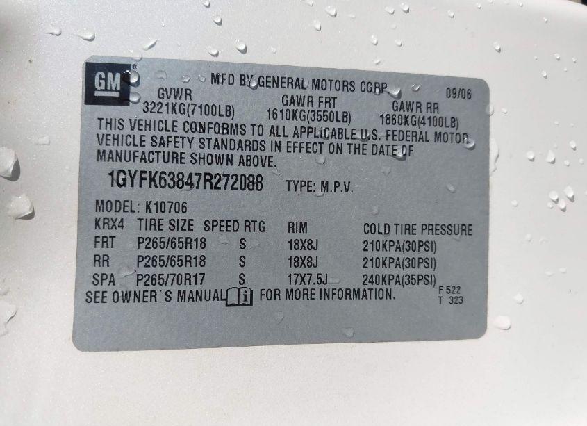 Photo 9 of 2007 Cadillac Escalade STANDARD (VIN 1GYFK63847R272088)