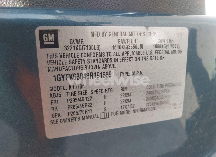 Photo 9 of 2008 Cadillac Escalade STANDARD (VIN 1GYFK63848R191559)