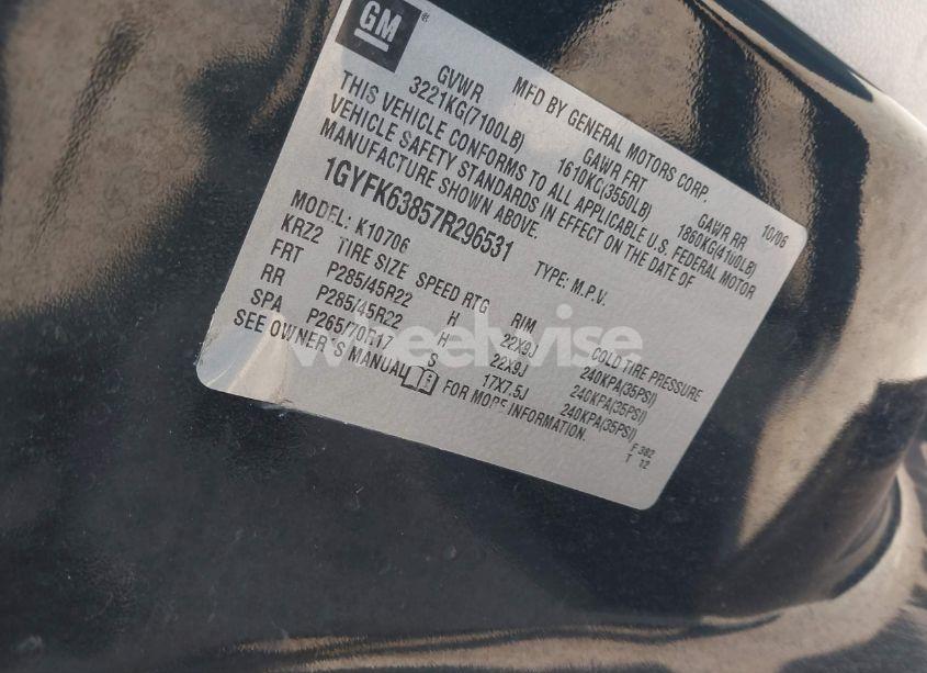 Photo 9 of 2007 Cadillac Escalade STANDARD (VIN 1GYFK63857R296531)