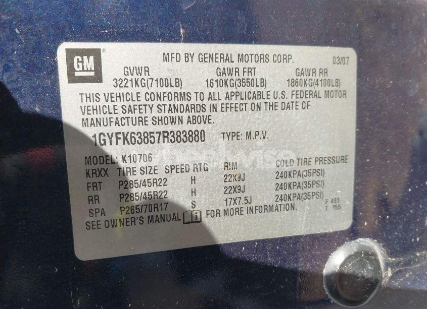 Photo 9 of 2007 Cadillac Escalade STANDARD (VIN 1GYFK63857R383880)