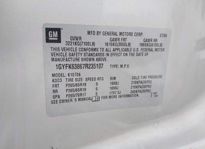 Photo 9 of 2007 Cadillac Escalade STANDARD (VIN 1GYFK63867R235107)