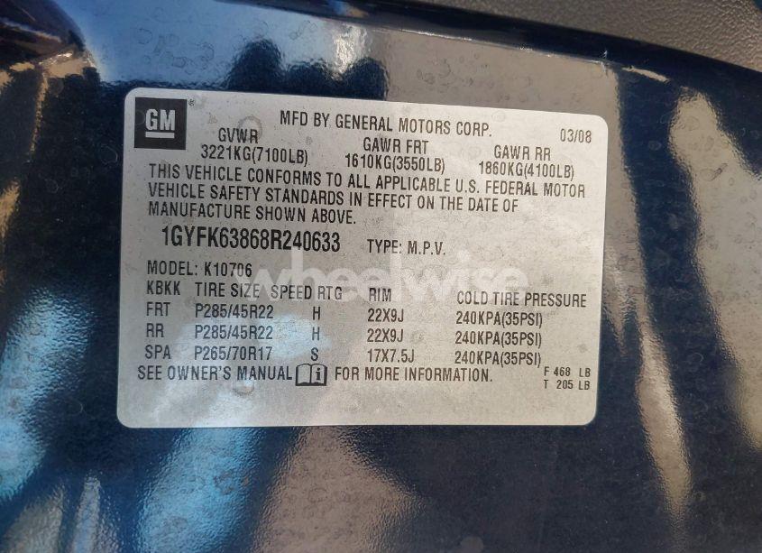 Photo 9 of 2008 Cadillac Escalade STANDARD (VIN 1GYFK63868R240633)