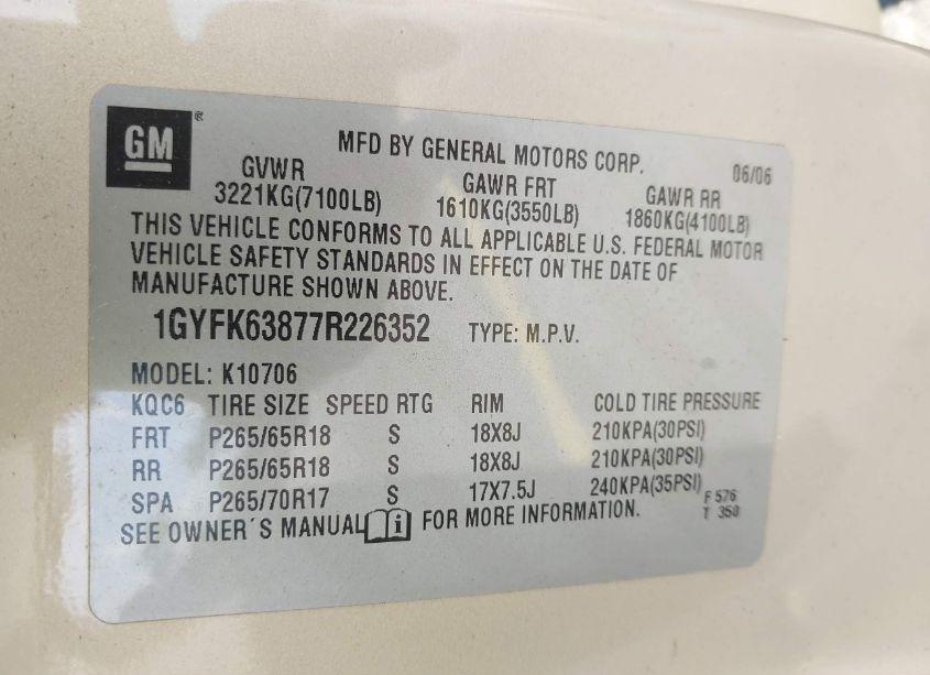 Photo 9 of 2007 Cadillac Escalade STANDARD (VIN 1GYFK63877R226352)