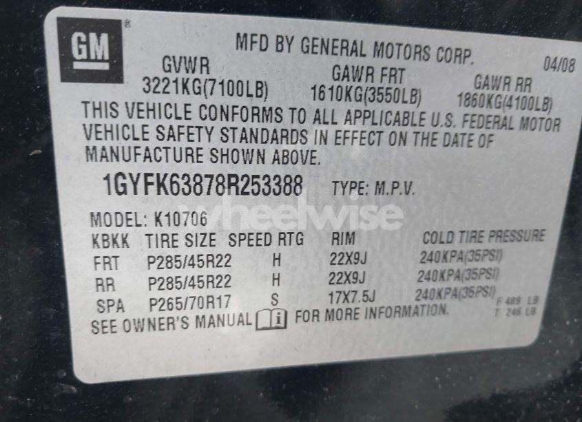 Photo 9 of 2008 Cadillac Escalade STANDARD (VIN 1GYFK63878R253388)