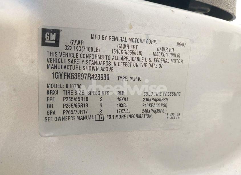 Photo 9 of 2007 Cadillac Escalade STANDARD (VIN 1GYFK63897R423930)