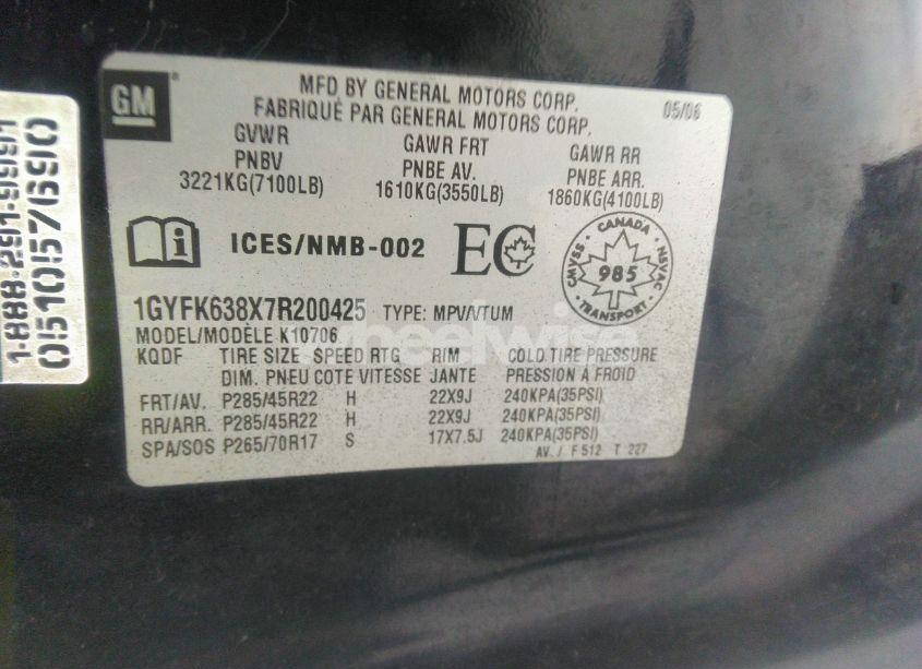 Photo 9 of 2007 Cadillac Escalade STANDARD (VIN 1GYFK638X7R200425)