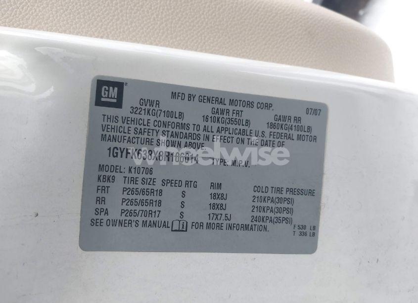 Photo 9 of 2008 Cadillac Escalade STANDARD (VIN 1GYFK638X8R106014)