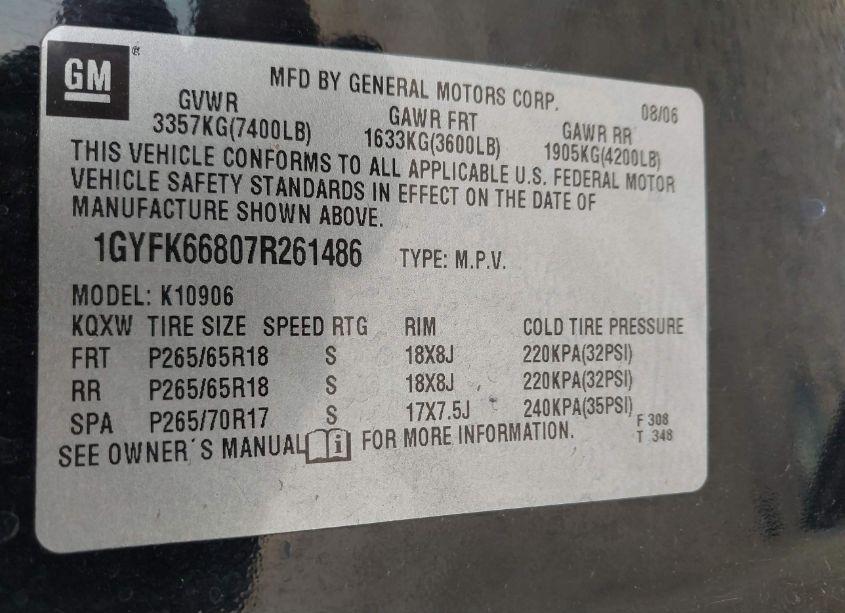 Photo 8 of 2007 Cadillac Escalade ESV STANDARD (VIN 1GYFK66807R261486)