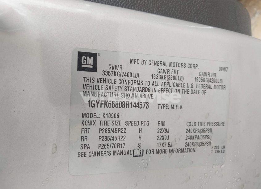 Photo 9 of 2008 Cadillac Escalade ESV STANDARD (VIN 1GYFK66808R144573)