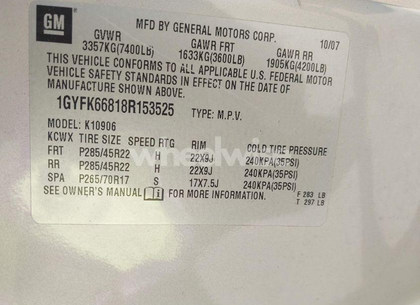 Photo 9 of 2008 Cadillac Escalade ESV STANDARD (VIN 1GYFK66818R153525)
