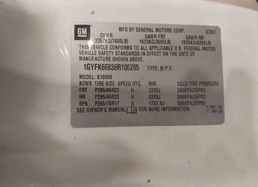 Photo 9 of 2008 Cadillac Escalade ESV STANDARD (VIN 1GYFK66838R106285)