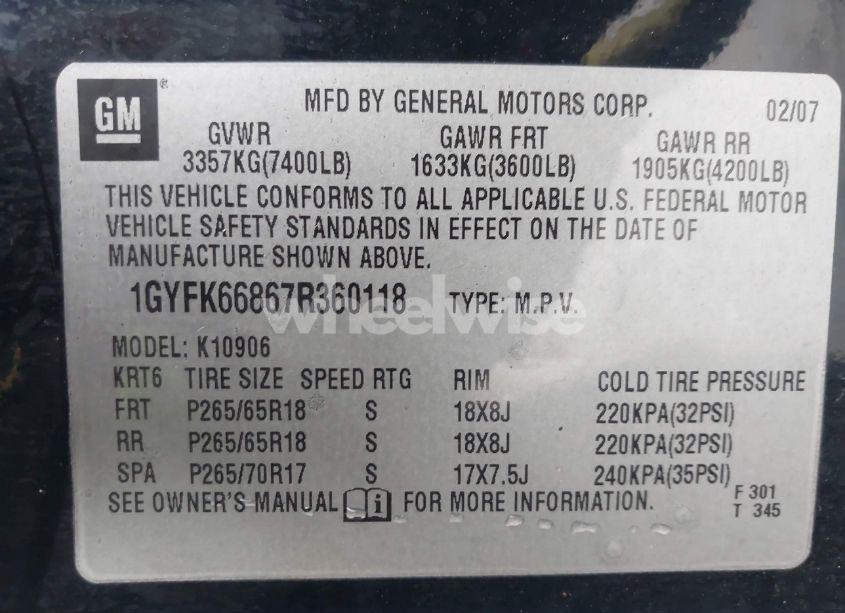 Photo 9 of 2007 Cadillac Escalade ESV STANDARD (VIN 1GYFK66867R360118)