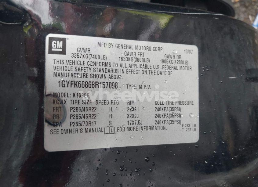 Photo 9 of 2008 Cadillac Escalade ESV STANDARD (VIN 1GYFK66868R157098)