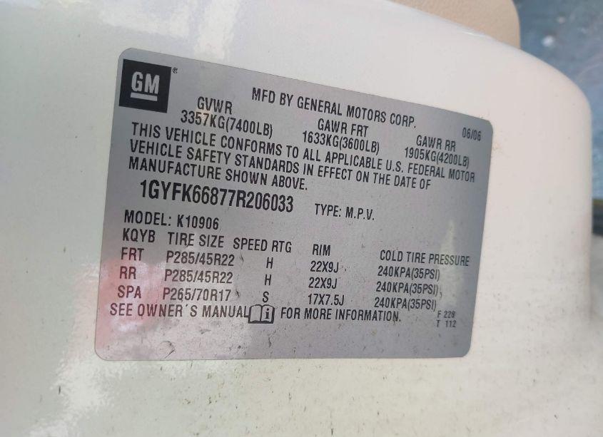 Photo 9 of 2007 Cadillac Escalade ESV STANDARD (VIN 1GYFK66877R206033)