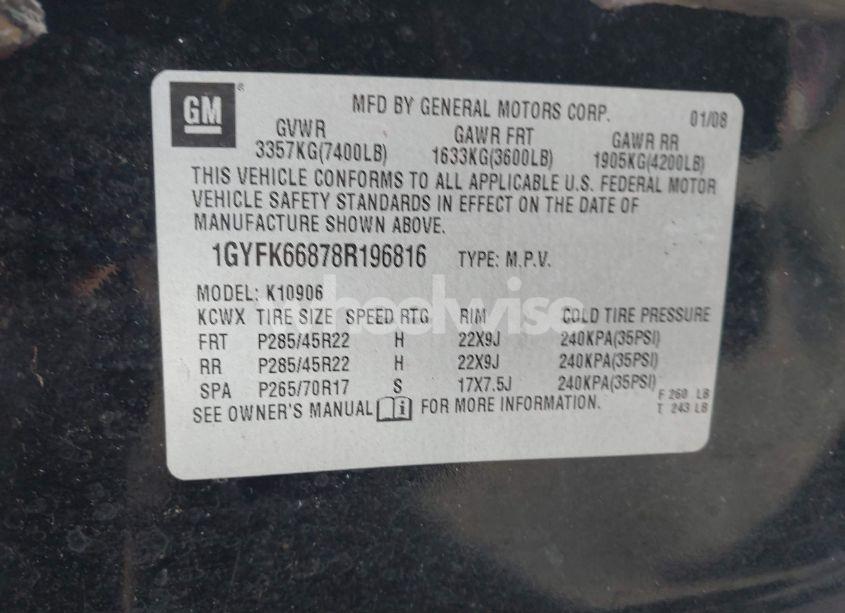 Photo 9 of 2008 Cadillac Escalade ESV STANDARD (VIN 1GYFK66878R196816)