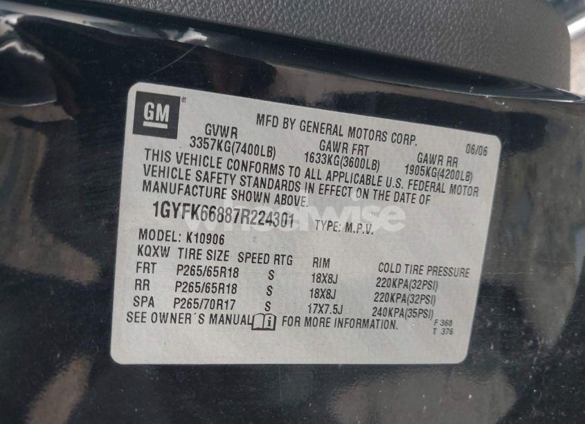 Photo 9 of 2007 Cadillac Escalade ESV STANDARD (VIN 1GYFK66887R224301)