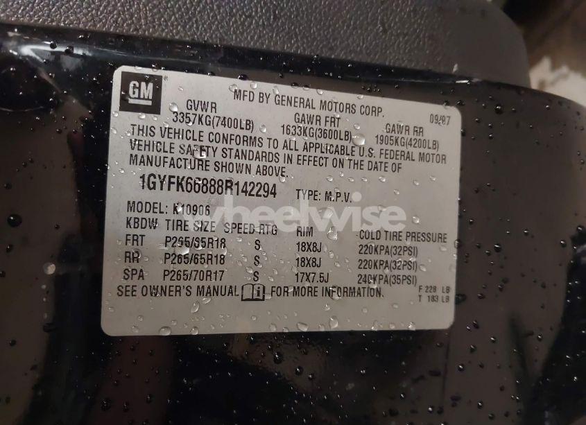 Photo 9 of 2008 Cadillac Escalade ESV STANDARD (VIN 1GYFK66888R142294)