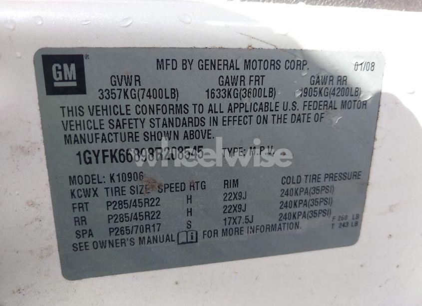 Photo 9 of 2008 Cadillac Escalade ESV STANDARD (VIN 1GYFK66898R208545)