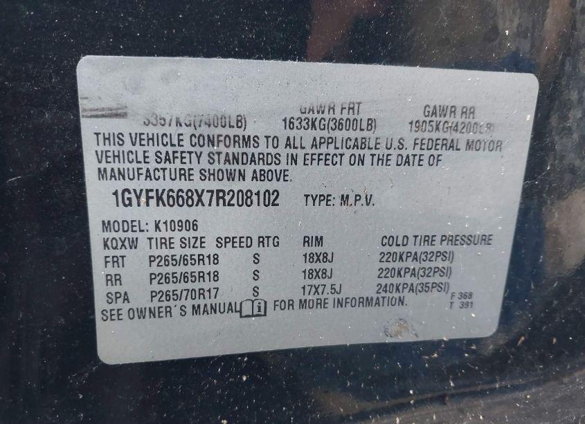 Photo 9 of 2007 Cadillac Escalade ESV STANDARD (VIN 1GYFK668X7R208102)