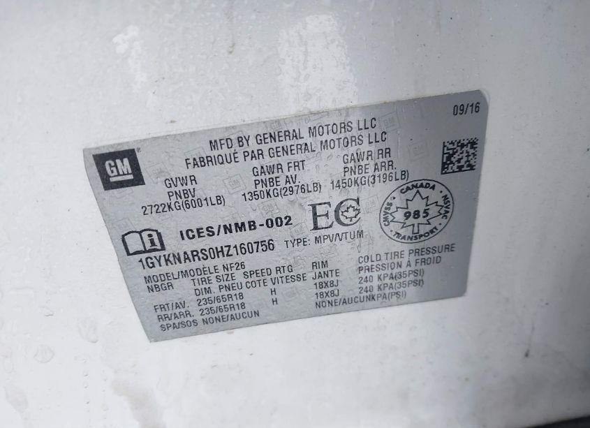 Photo 9 of 2017 Cadillac Xt5 STANDARD (VIN 1GYKNARS0HZ160756)