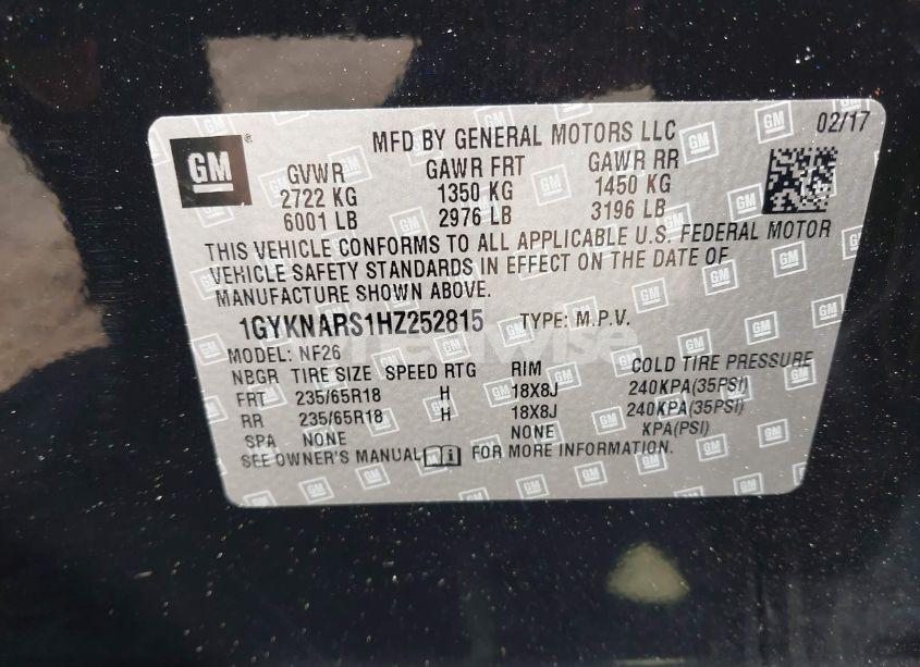 Photo 9 of 2017 Cadillac Xt5 STANDARD (VIN 1GYKNARS1HZ252815)