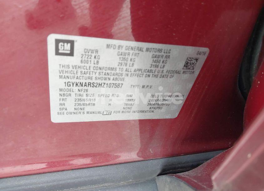 Photo 9 of 2017 Cadillac Xt5 STANDARD (VIN 1GYKNARS2HZ107587)