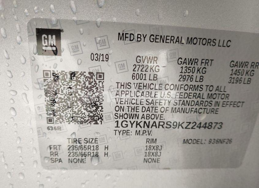 Photo 9 of 2019 Cadillac Xt5 STANDARD (VIN 1GYKNARS9KZ244873)