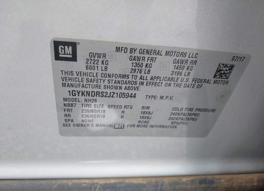 Photo 9 of 2018 Cadillac Xt5 LUXURY (VIN 1GYKNDRS2JZ105944)