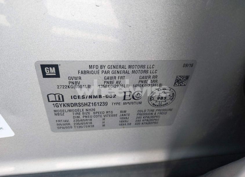 Photo 9 of 2017 Cadillac Xt5 LUXURY (VIN 1GYKNDRS5HZ161239)