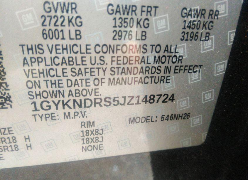 Photo 9 of 2018 Cadillac Xt5 LUXURY (VIN 1GYKNDRS5JZ148724)