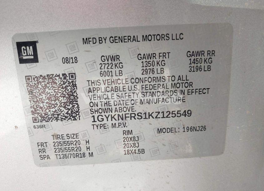 Photo 9 of 2019 Cadillac Xt5 PREMIUM LUXURY (VIN 1GYKNFRS1KZ125549)