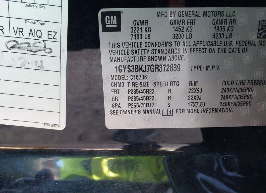 Photo 9 of 2016 Cadillac Escalade LUXURY COLLECTION (VIN 1GYS3BKJ7GR372839)